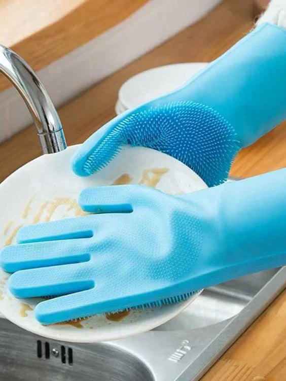 Silicone Washing Full Finger Gloves – For Home (random Colors)